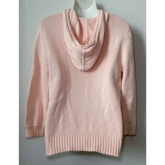 Vintage Ralph Lauren Women's Light Pink Cable Zip Up Hoodie Sweater Size Large - Picture 2 of 4